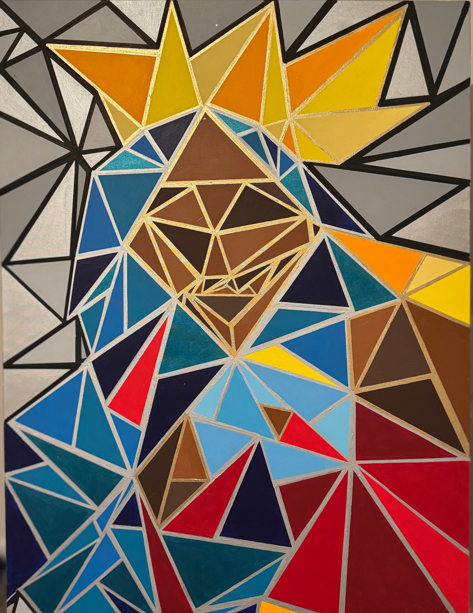 Black Madonna — geometric portrait in mosaic triangles